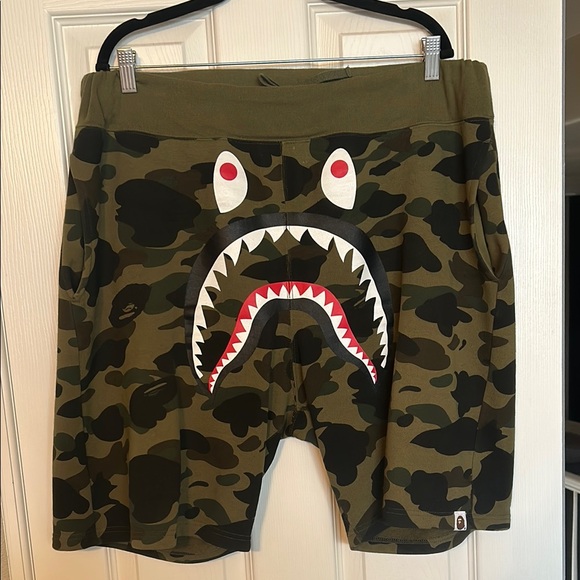 Bape Green Camo Shark Athletic Shorts